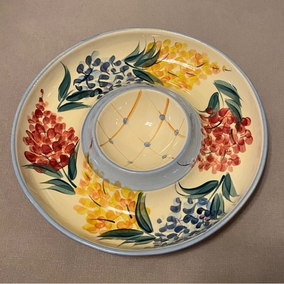 Gail Pittman Dining Rare Gail Pittman Handpainted Chip And Dip Platter In Rare Garden View
